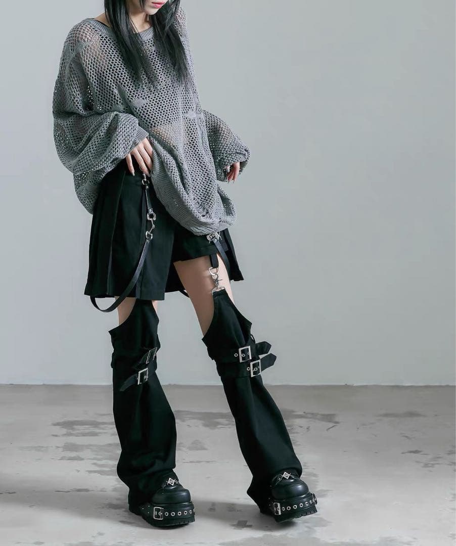 新品・REFLEM/レフレム レッグカバー付きレイヤードショーパン　ブラック