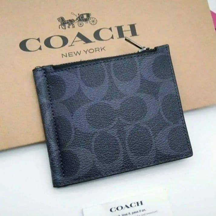 新品　COACH　マネークリップ　折り財布　メンズ　人気の小銭入れ付き