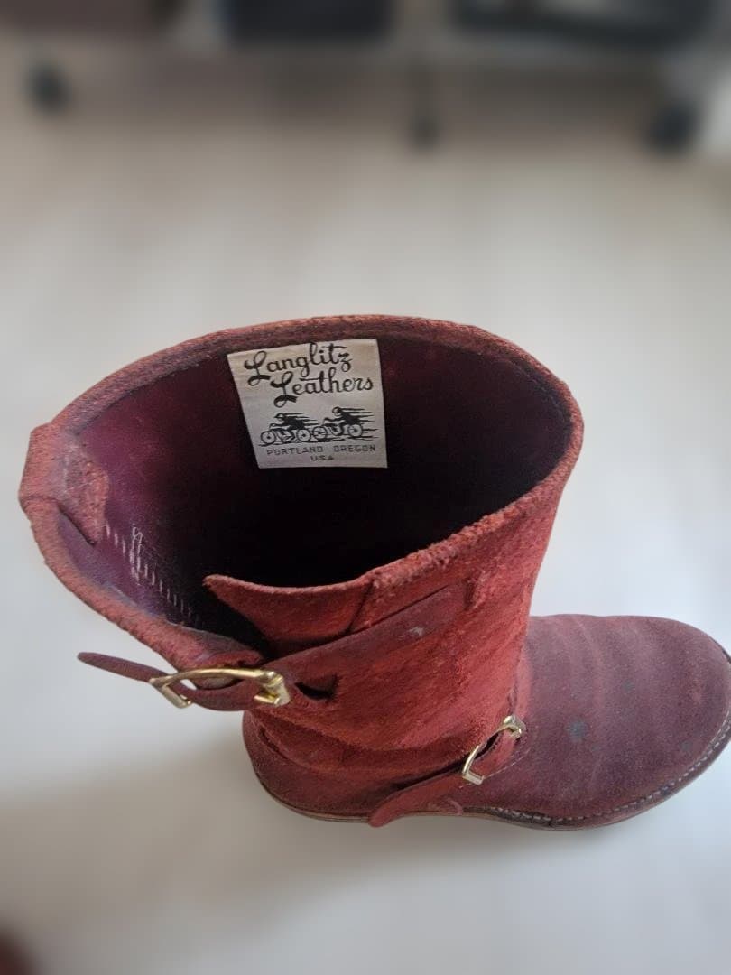 赤 スエード エンジニアブーツ ミドルカット