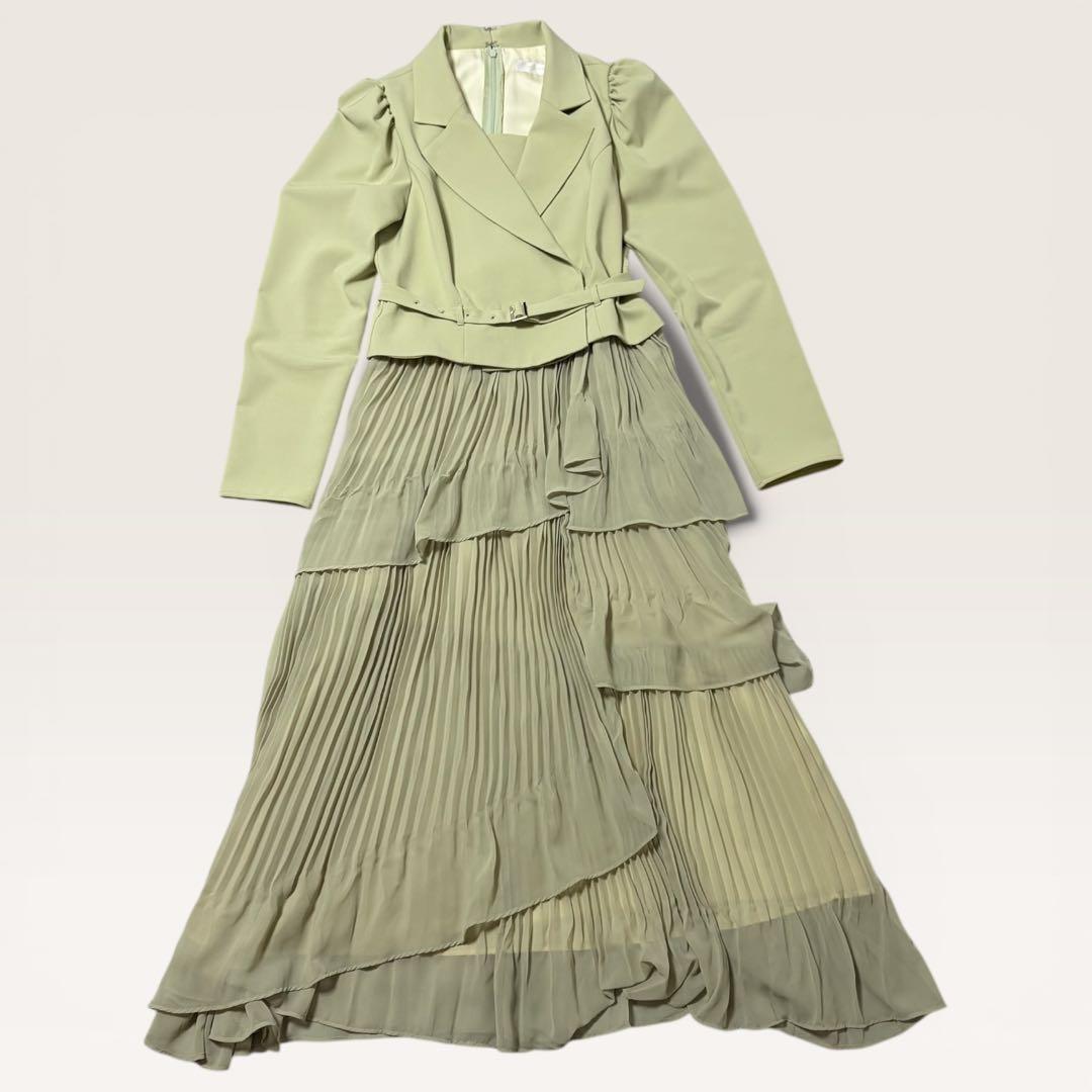 極美品　AND COUTURE ジャケットレイヤードプリーツワンピース　ミント
