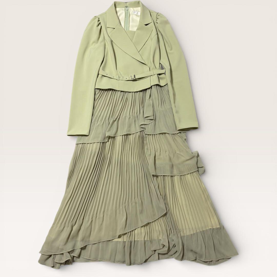 極美品　AND COUTURE ジャケットレイヤードプリーツワンピース　ミント
