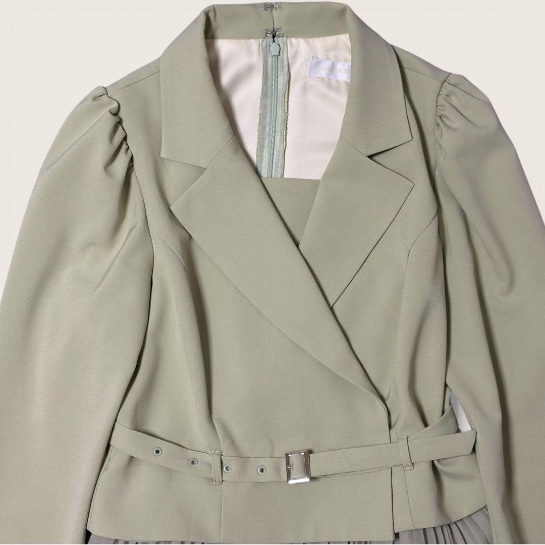 極美品　AND COUTURE ジャケットレイヤードプリーツワンピース　ミント