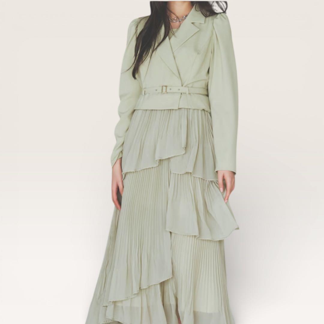 極美品　AND COUTURE ジャケットレイヤードプリーツワンピース　ミント