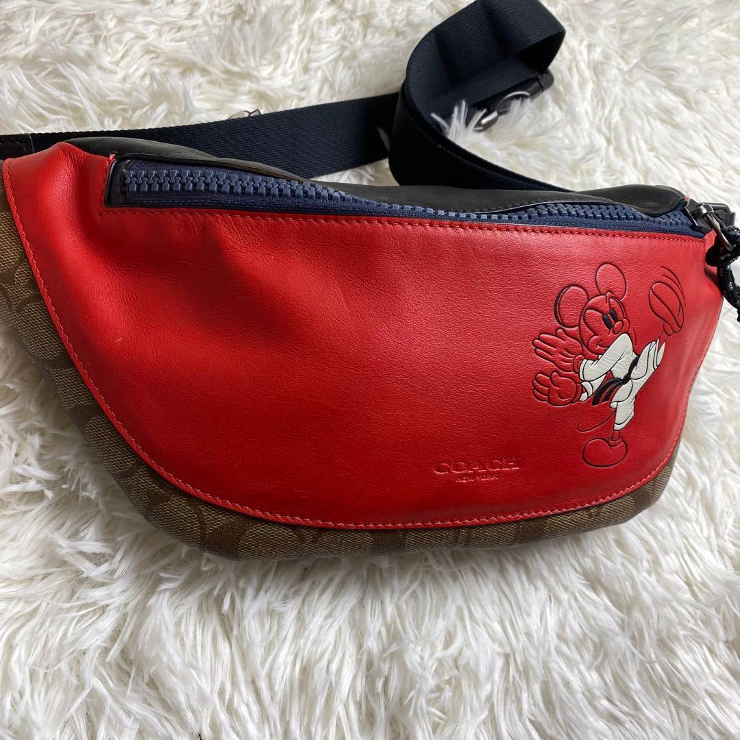 極美品 コーチ ミッキー ディズニー コラボ ボディバッグ 2way レザー