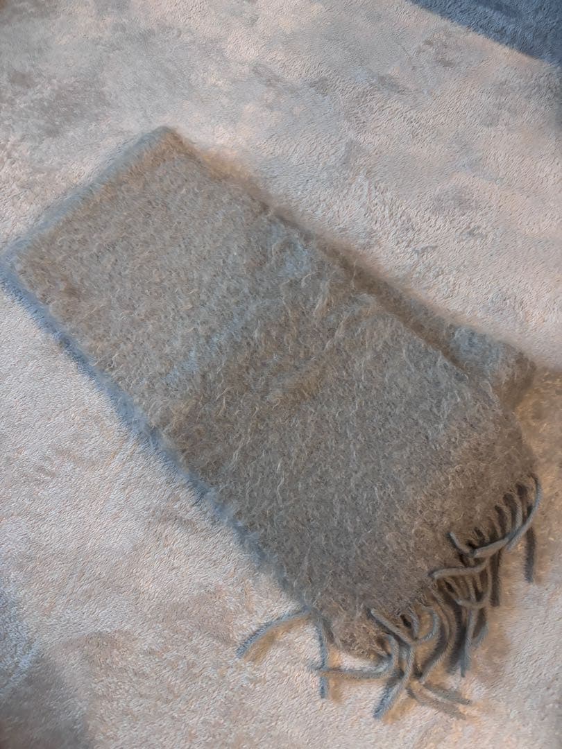 ロエベ　グレー モヘア混紡 マフラー フリンジ付き