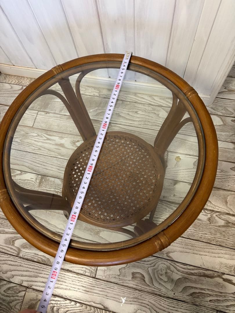 ラタン製ガラス天板サイドテーブル