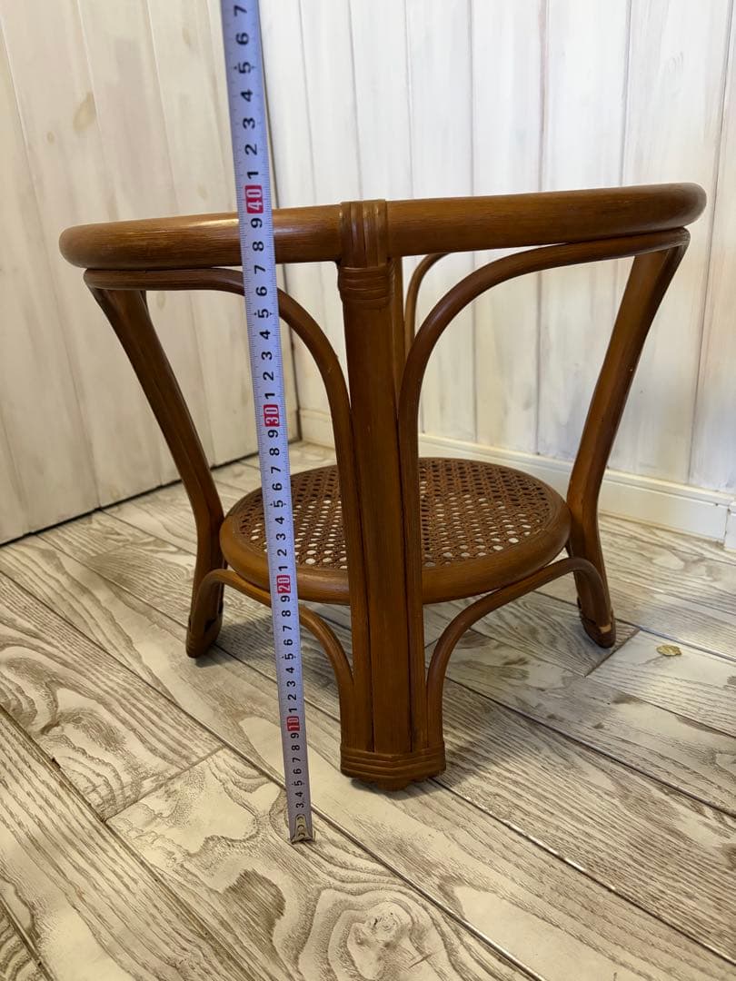 ラタン製ガラス天板サイドテーブル