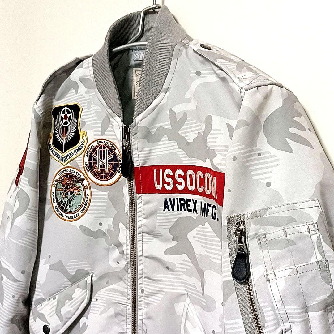 美品★AVIREX　L-2B　フライトジャケット　刺繍　ワッペン　シルバーグレー