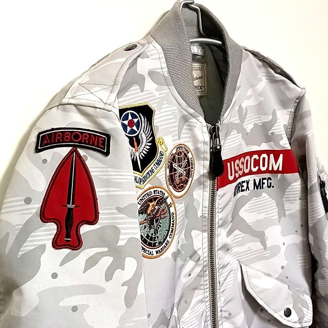 美品★AVIREX　L-2B　フライトジャケット　刺繍　ワッペン　シルバーグレー