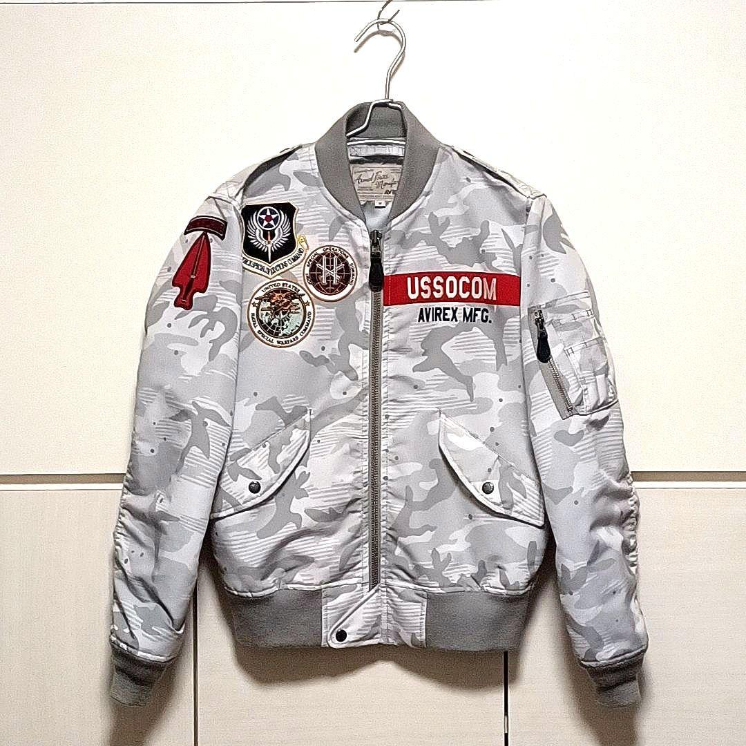 美品★AVIREX　L-2B　フライトジャケット　刺繍　ワッペン　シルバーグレー