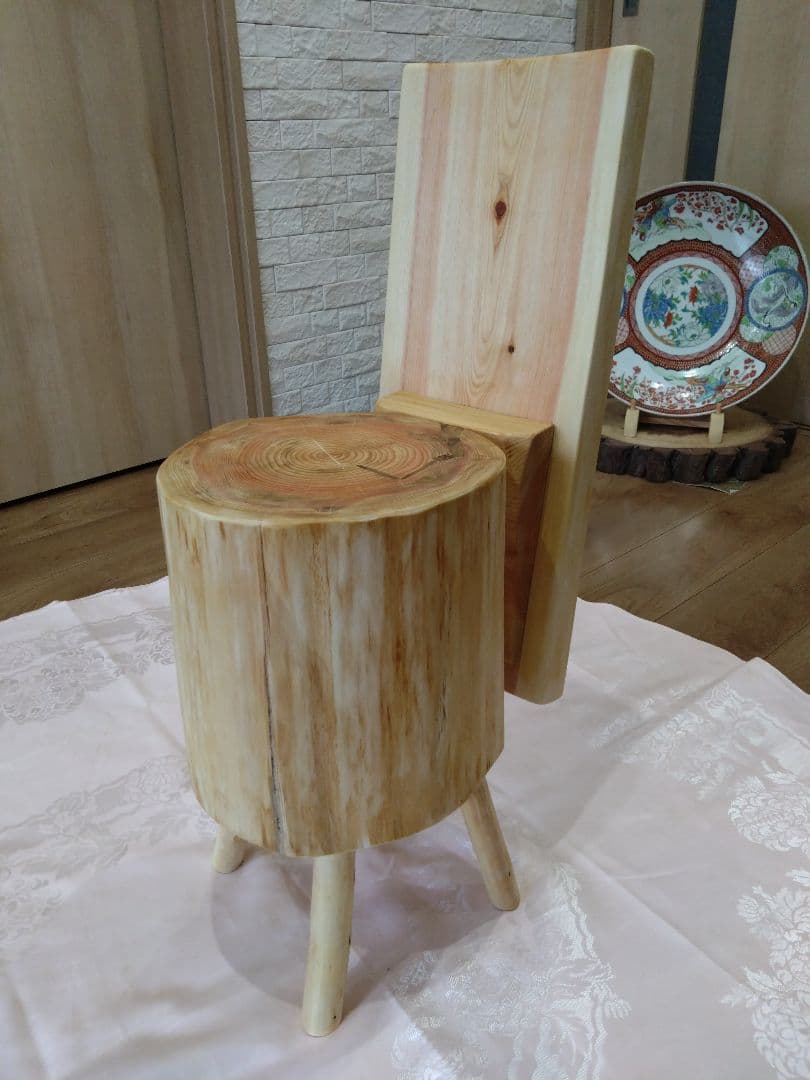 ピッツ❕木製 丸太風 椅子、インテリア台（88） 2脚セット