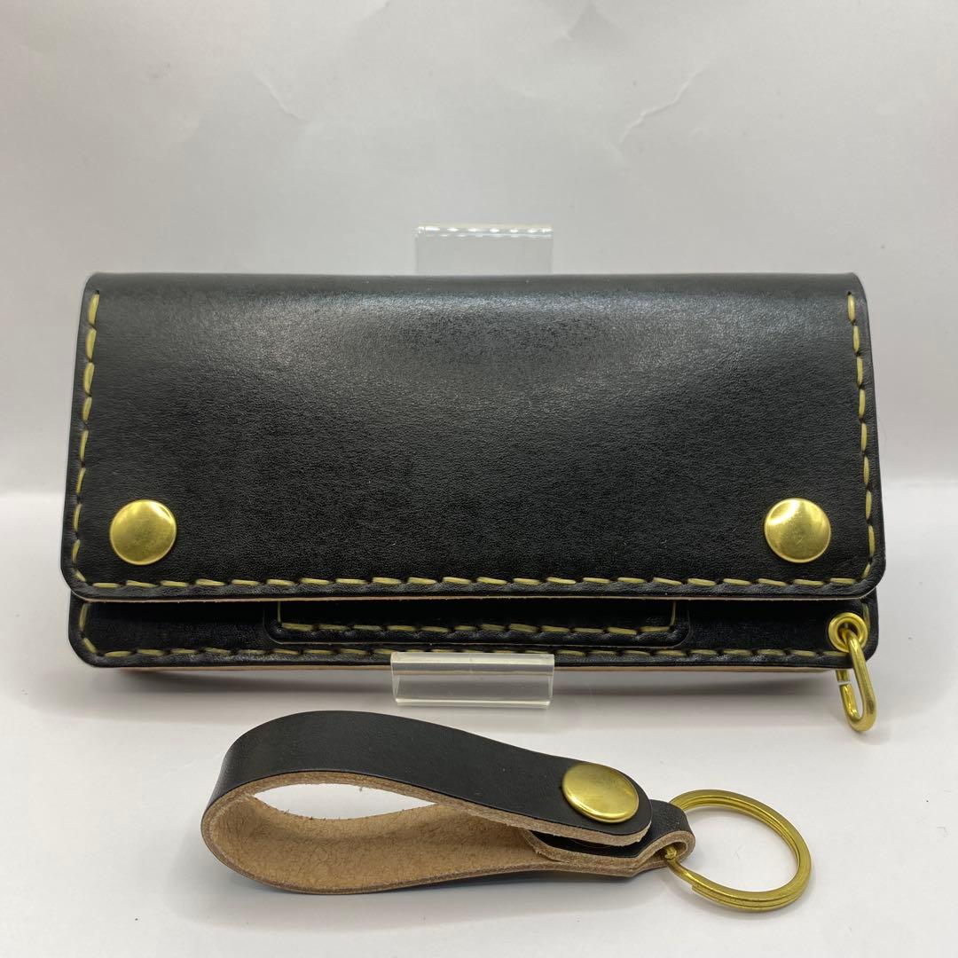 オマケ/ 無骨 本革丘染め 黒 長財布 /ブラック ロングトラッカーウォレット