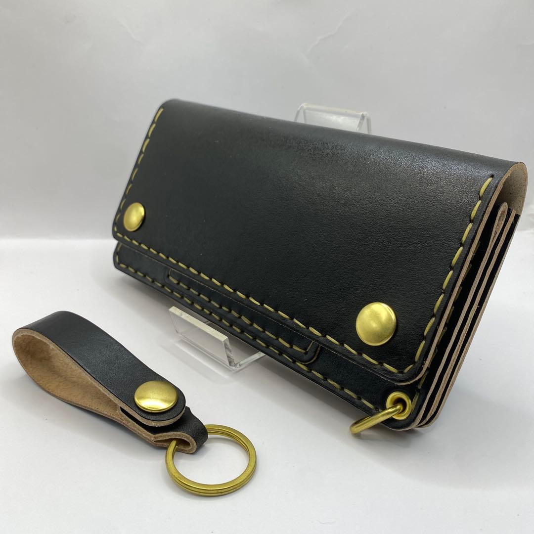 オマケ/ 無骨 本革丘染め 黒 長財布 /ブラック ロングトラッカーウォレット