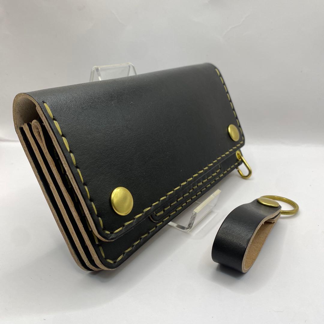 オマケ/ 無骨 本革丘染め 黒 長財布 /ブラック ロングトラッカーウォレット