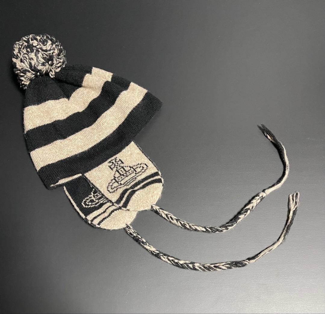 廃盤レア正規品★美品ヴィヴィアン ボンボン耳当て付きニット帽 黒×グレーNANA