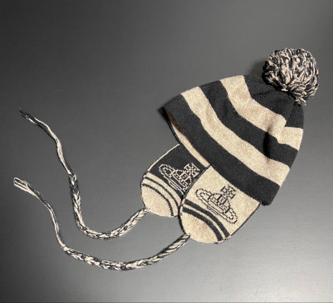 廃盤レア正規品★美品ヴィヴィアン ボンボン耳当て付きニット帽 黒×グレーNANA