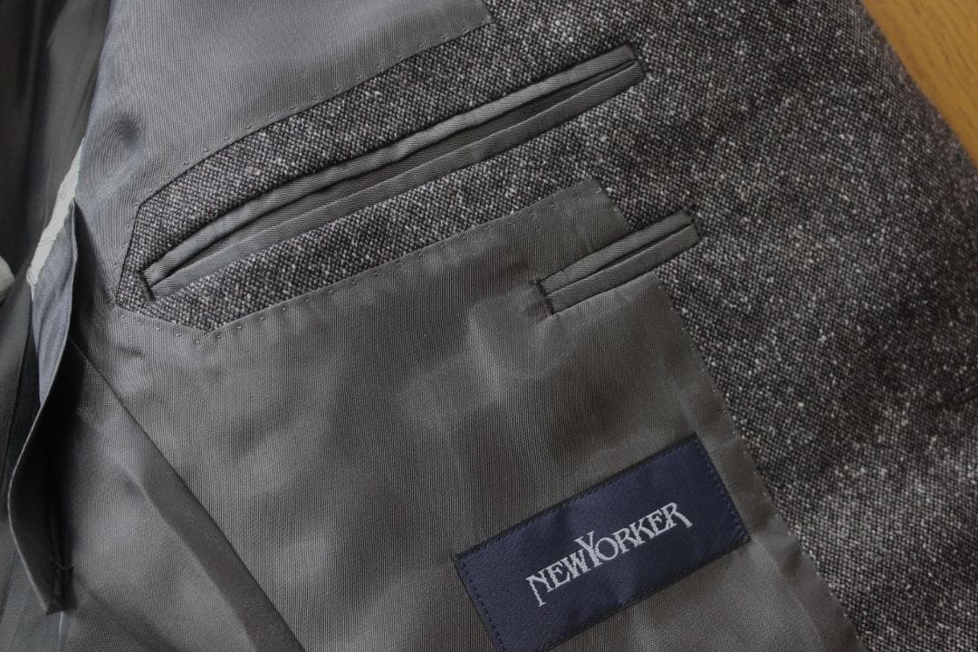 54【新品同様】ニューヨーカー スーツ YA5 メンズ ネップ入りツイード 秋冬