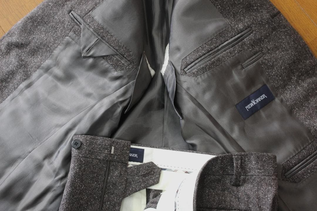 54【新品同様】ニューヨーカー スーツ YA5 メンズ ネップ入りツイード 秋冬