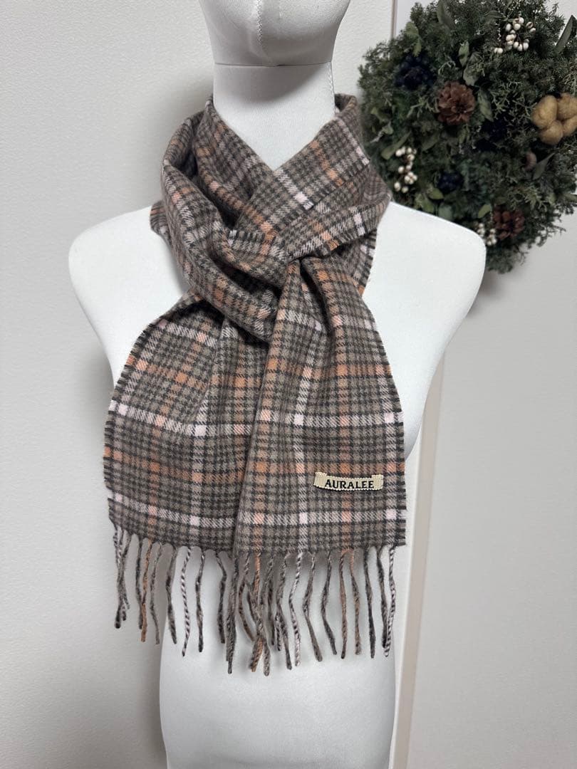Auralee マフラー　CASHMERE CHECK NARROW STOLE