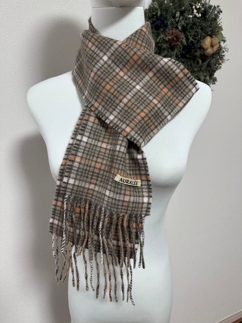 Auralee マフラー　CASHMERE CHECK NARROW STOLE
