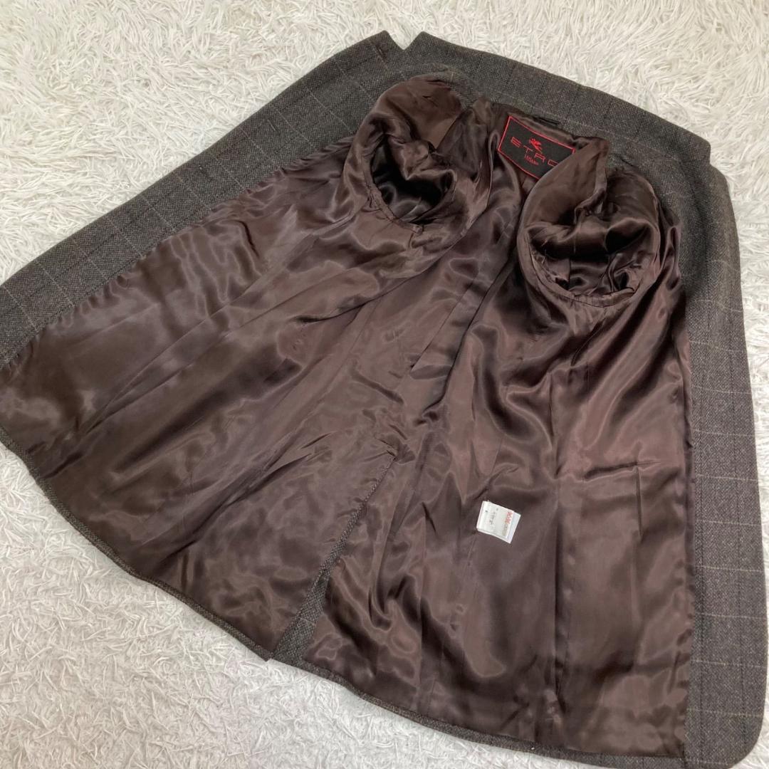 17540✨エトロ 44 キャメル テーラードジャケット チェック ツイード