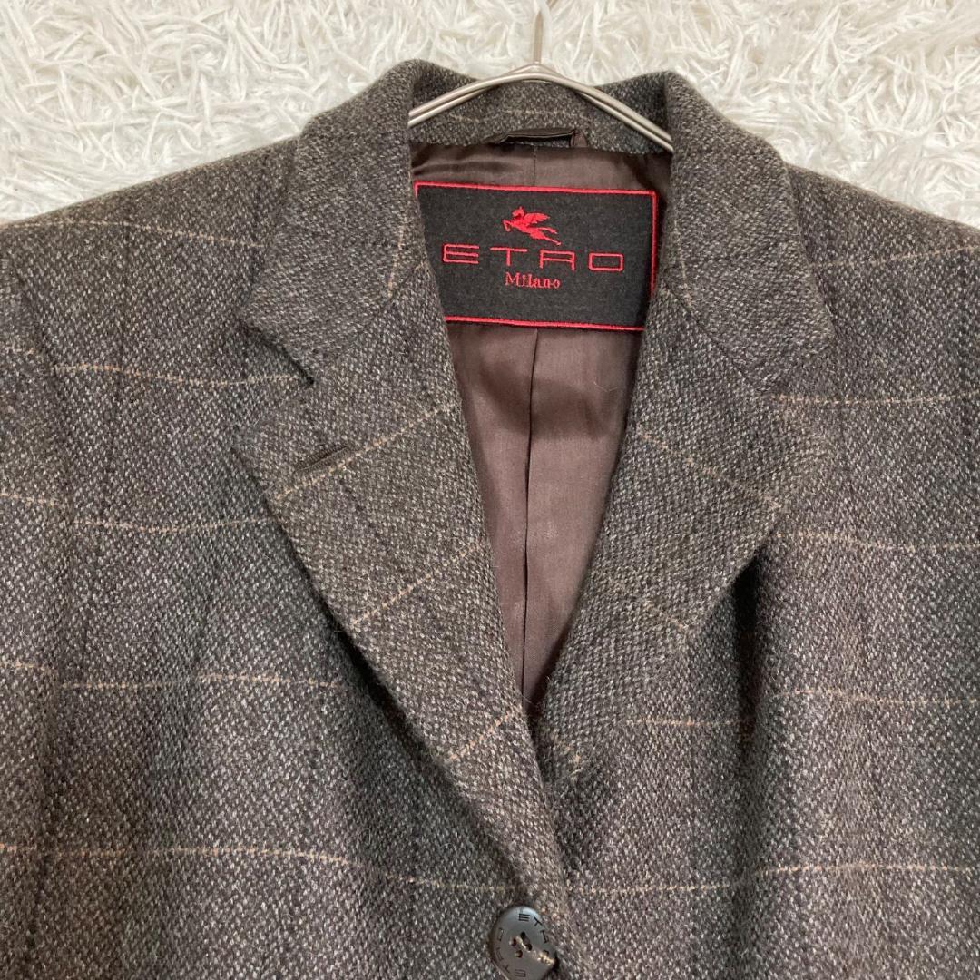 17540✨エトロ 44 キャメル テーラードジャケット チェック ツイード