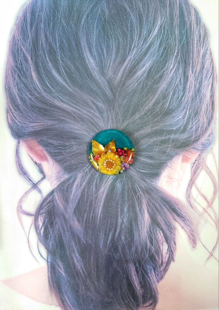 レジン　ドライフラワー　ヘアゴム　ブローチ　ポニーフック　No.294