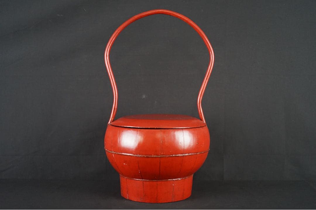 李朝 蓋物 朱漆塗 手桶 骨董 朝鮮古美術 時代物