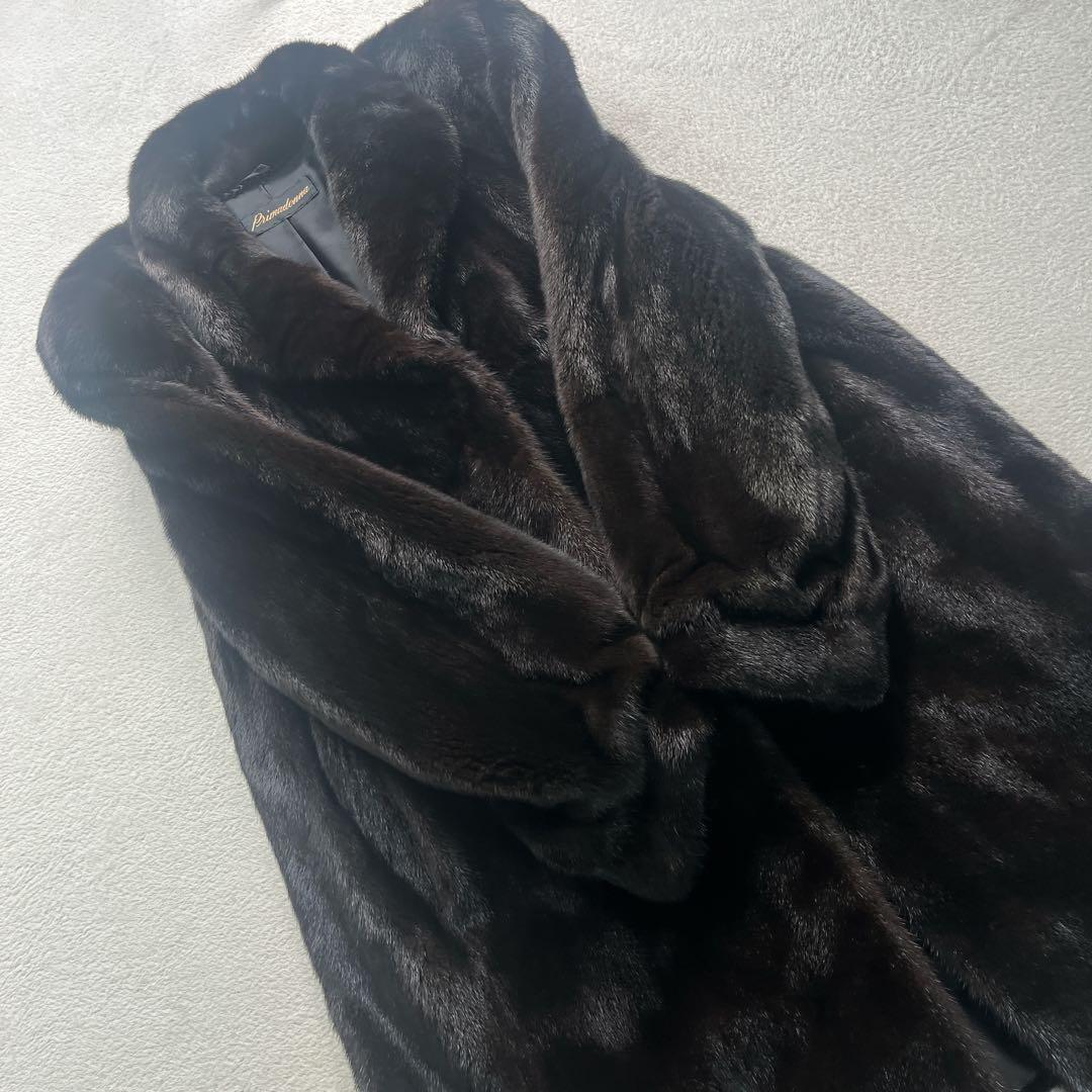 毛皮 極艶 肉厚 ブラックグラマ ダークブラウン セミロング コート F