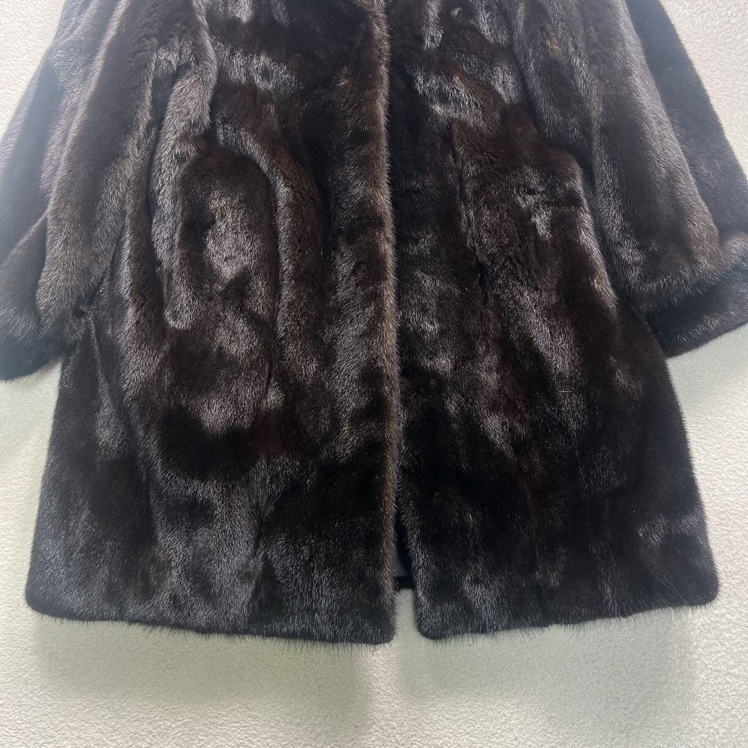 毛皮 極艶 肉厚 ブラックグラマ ダークブラウン セミロング コート F
