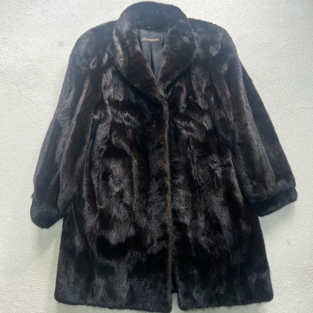 毛皮 極艶 肉厚 ブラックグラマ ダークブラウン セミロング コート F
