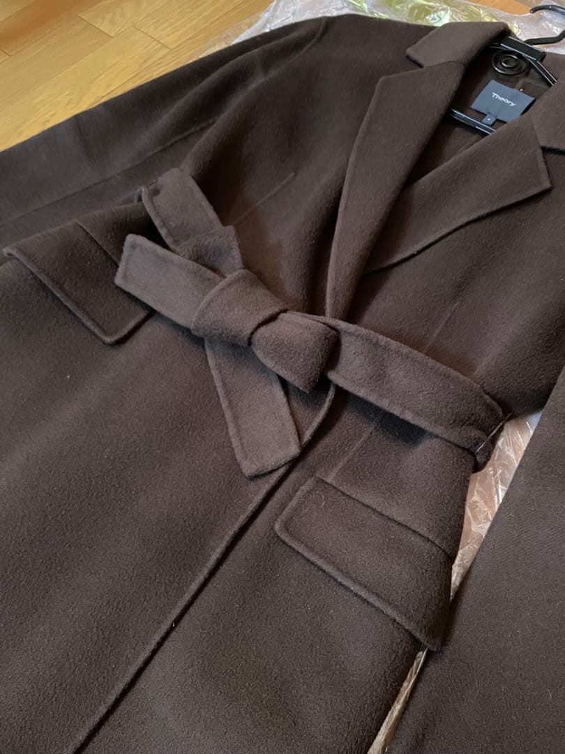 Theory セオリーブラウン ベルト付き ロングコートSサイズ