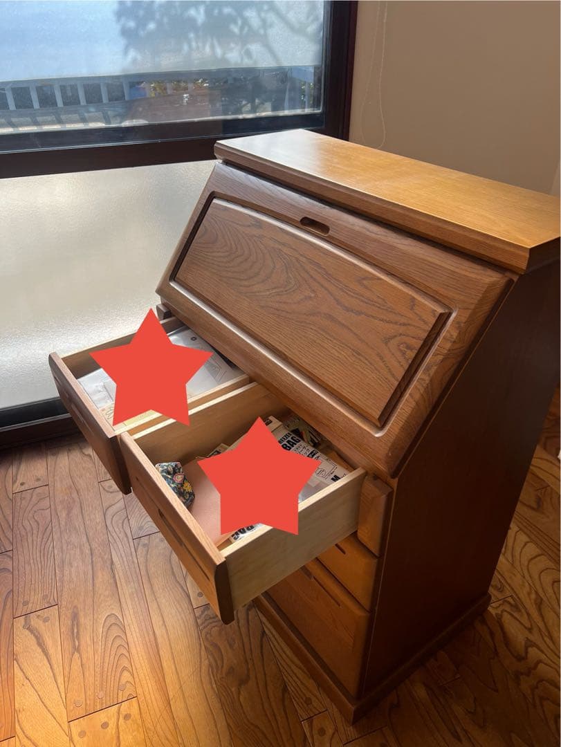 【大雪木工】オーク材 ライティングビューロー デスク（アンティーク品）