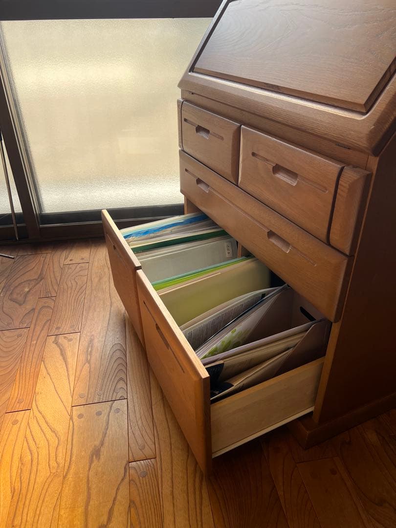 【大雪木工】オーク材 ライティングビューロー デスク（アンティーク品）