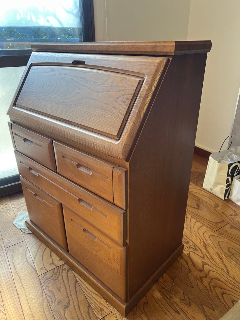 【大雪木工】オーク材 ライティングビューロー デスク（アンティーク品）