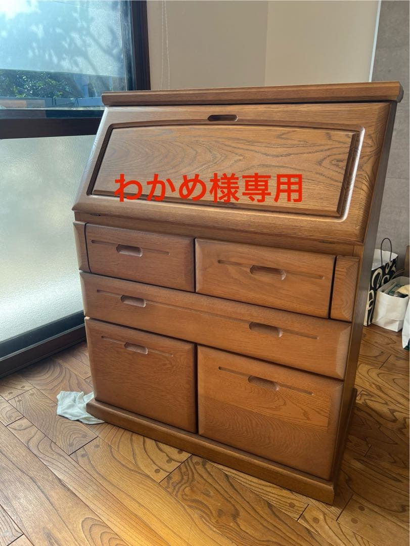 【大雪木工】オーク材 ライティングビューロー デスク（アンティーク品）