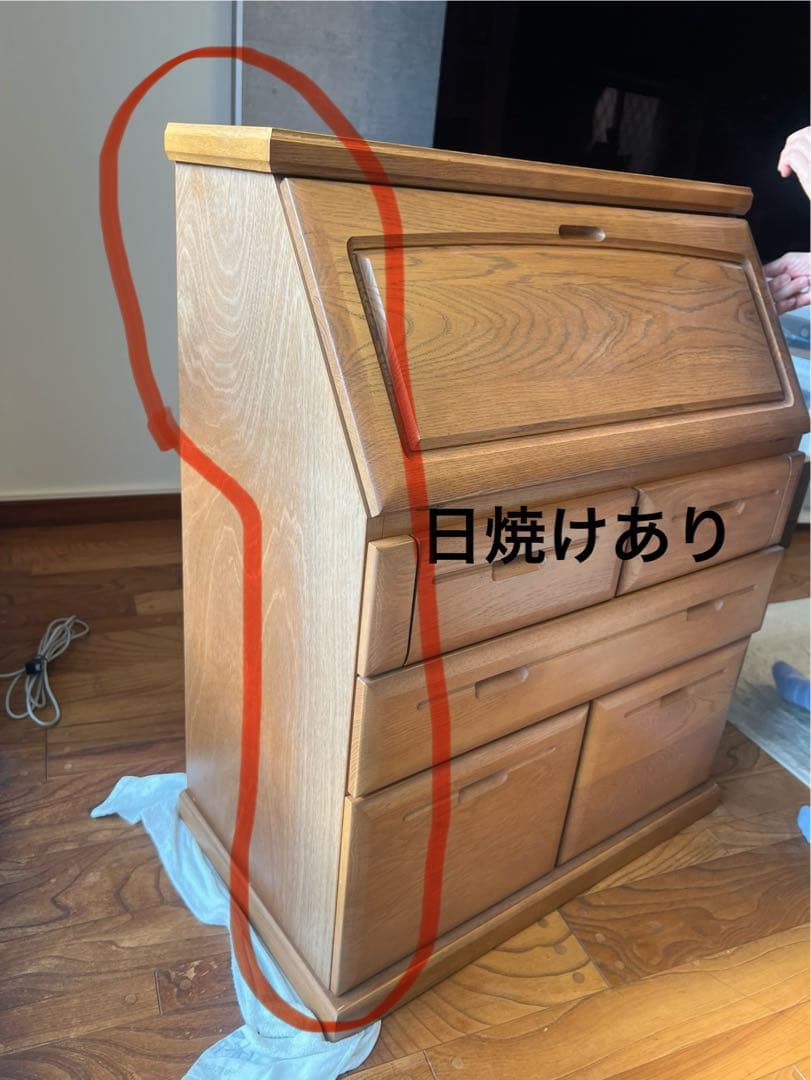 【大雪木工】オーク材 ライティングビューロー デスク（アンティーク品）