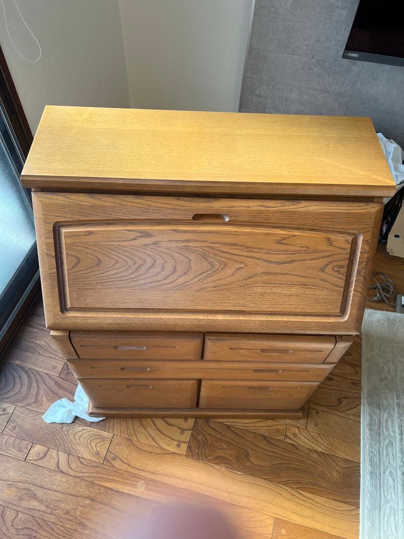 【大雪木工】オーク材 ライティングビューロー デスク（アンティーク品）