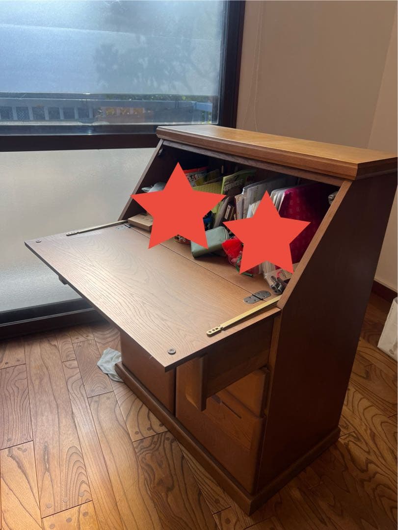 【大雪木工】オーク材 ライティングビューロー デスク（アンティーク品）