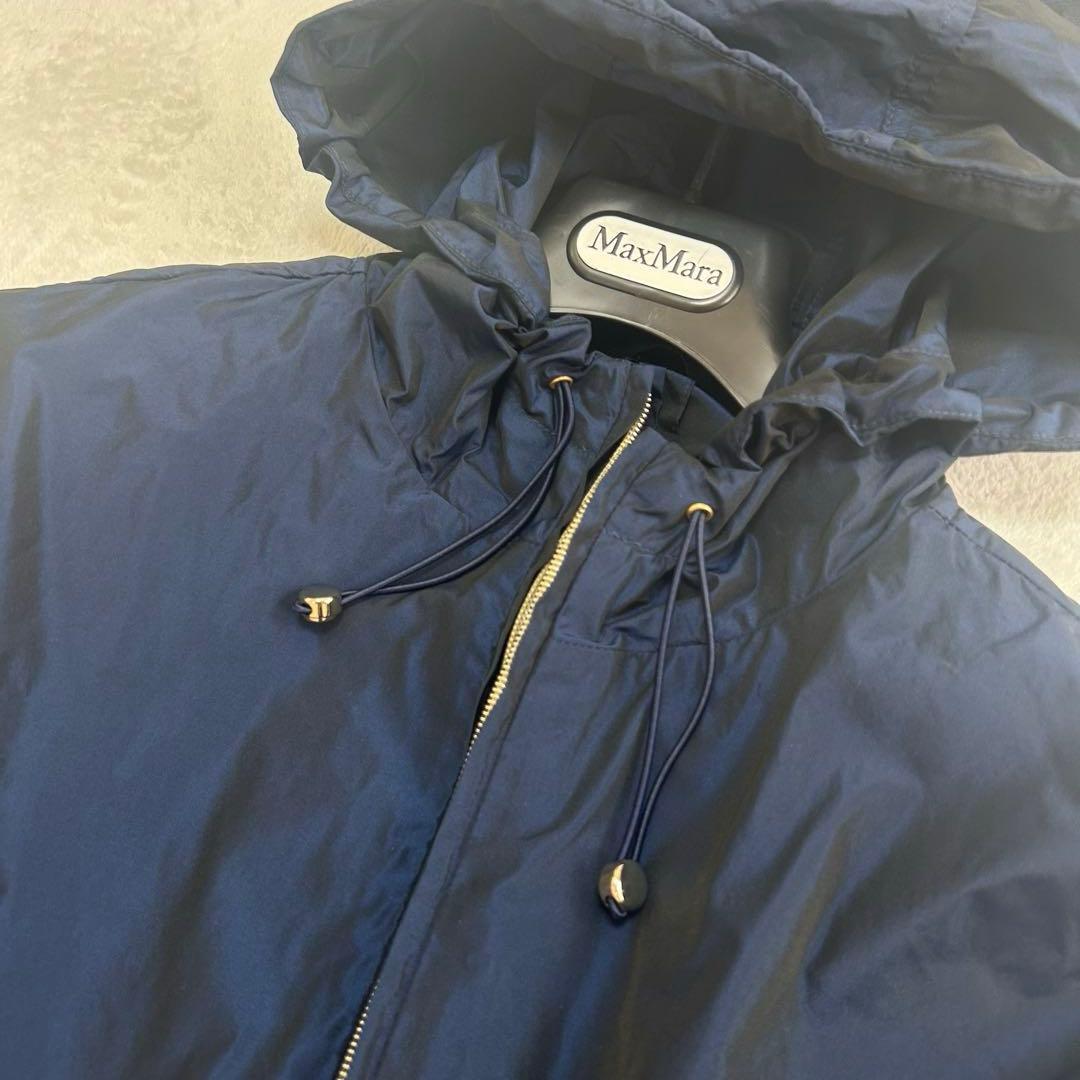 美品✨イブルース　フード　玉虫色　ロング丈　ナイロンコート　ダブルジップ　L相当