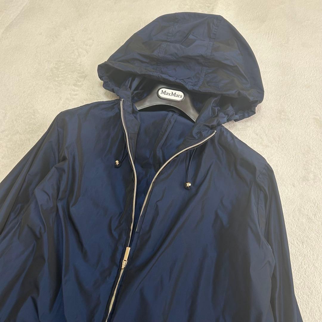 美品✨イブルース　フード　玉虫色　ロング丈　ナイロンコート　ダブルジップ　L相当