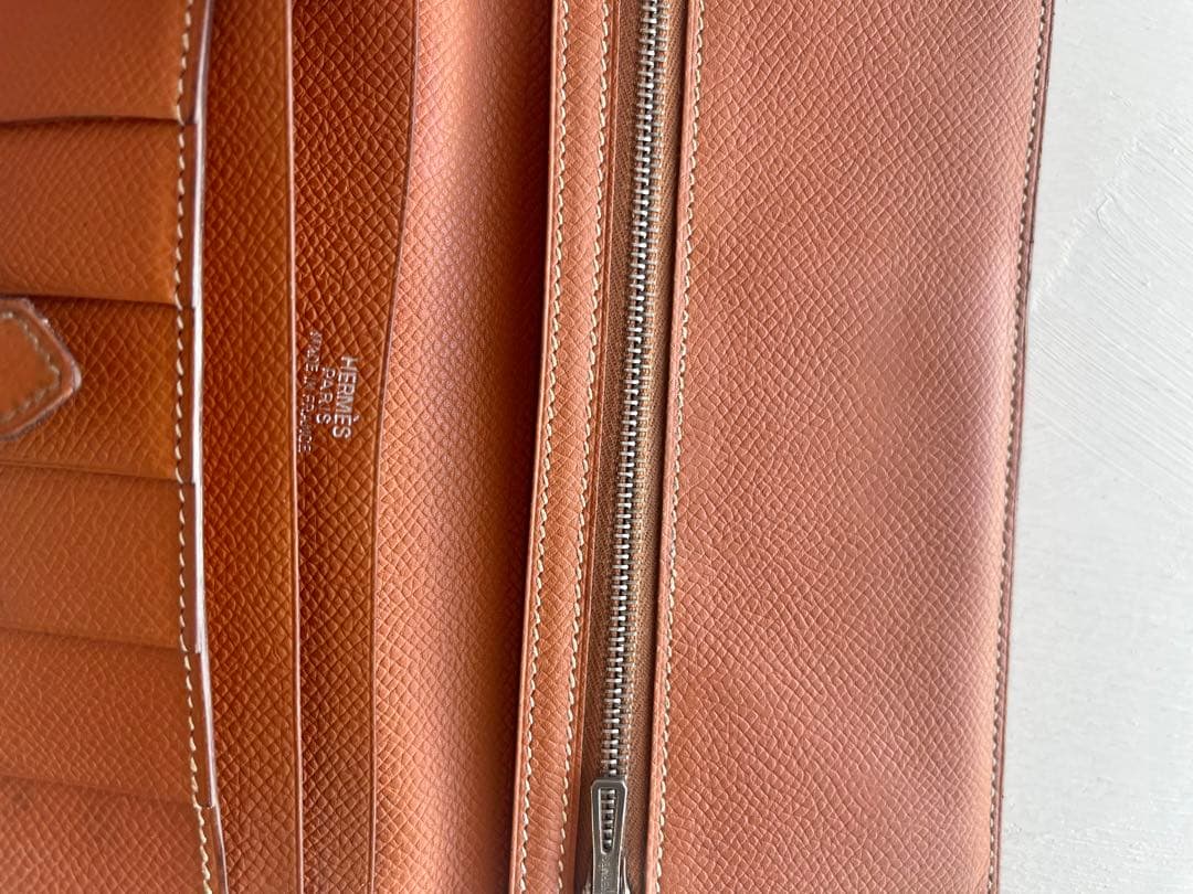 HERMES エルメス べアンスフレ オレンジブラウン □I刻 長財布