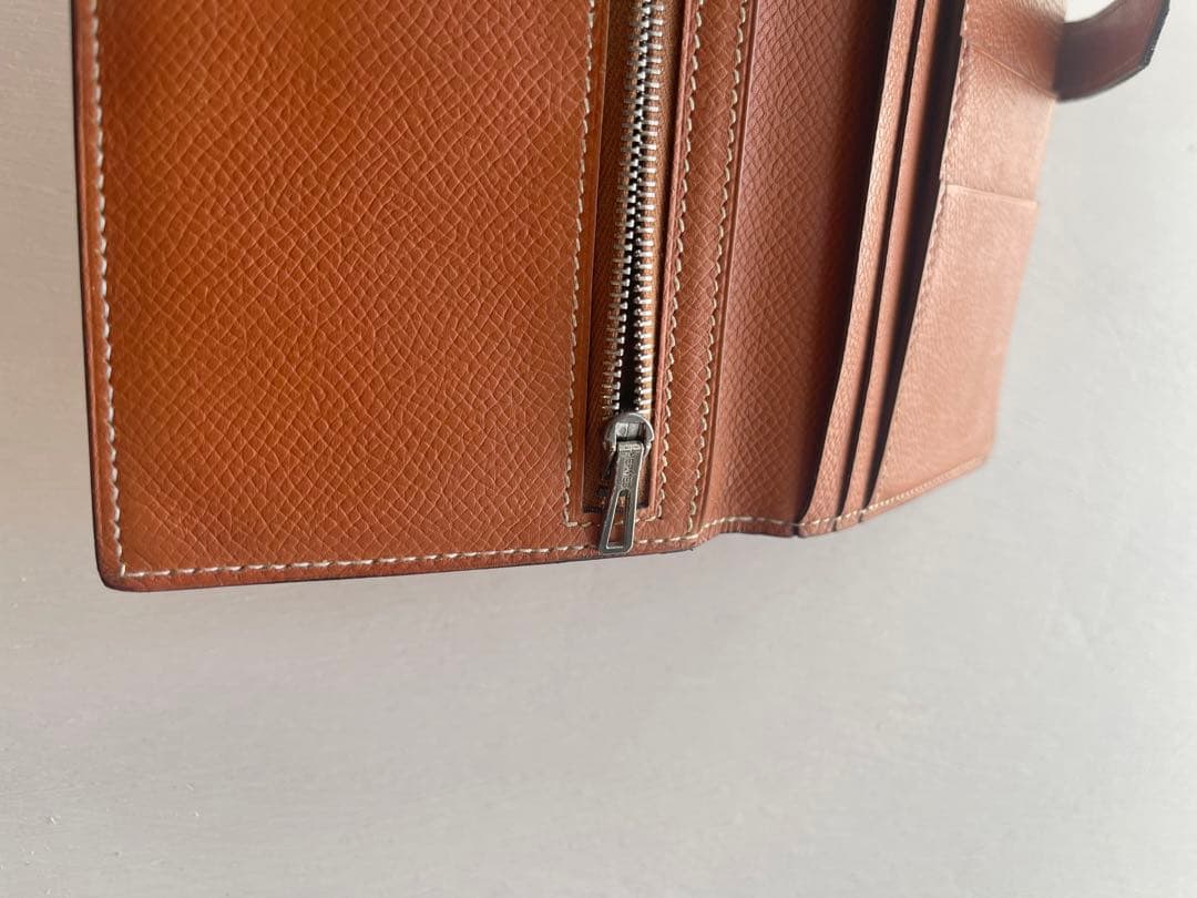HERMES エルメス べアンスフレ オレンジブラウン □I刻 長財布