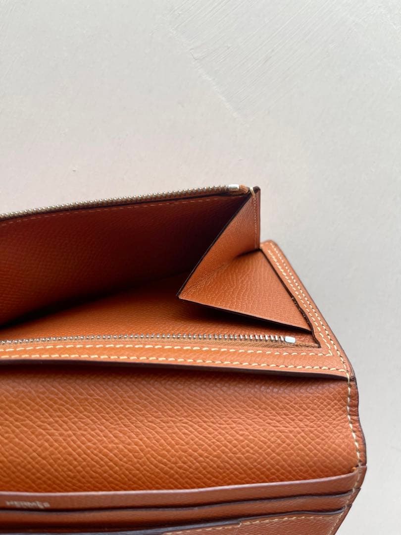 HERMES エルメス べアンスフレ オレンジブラウン □I刻 長財布