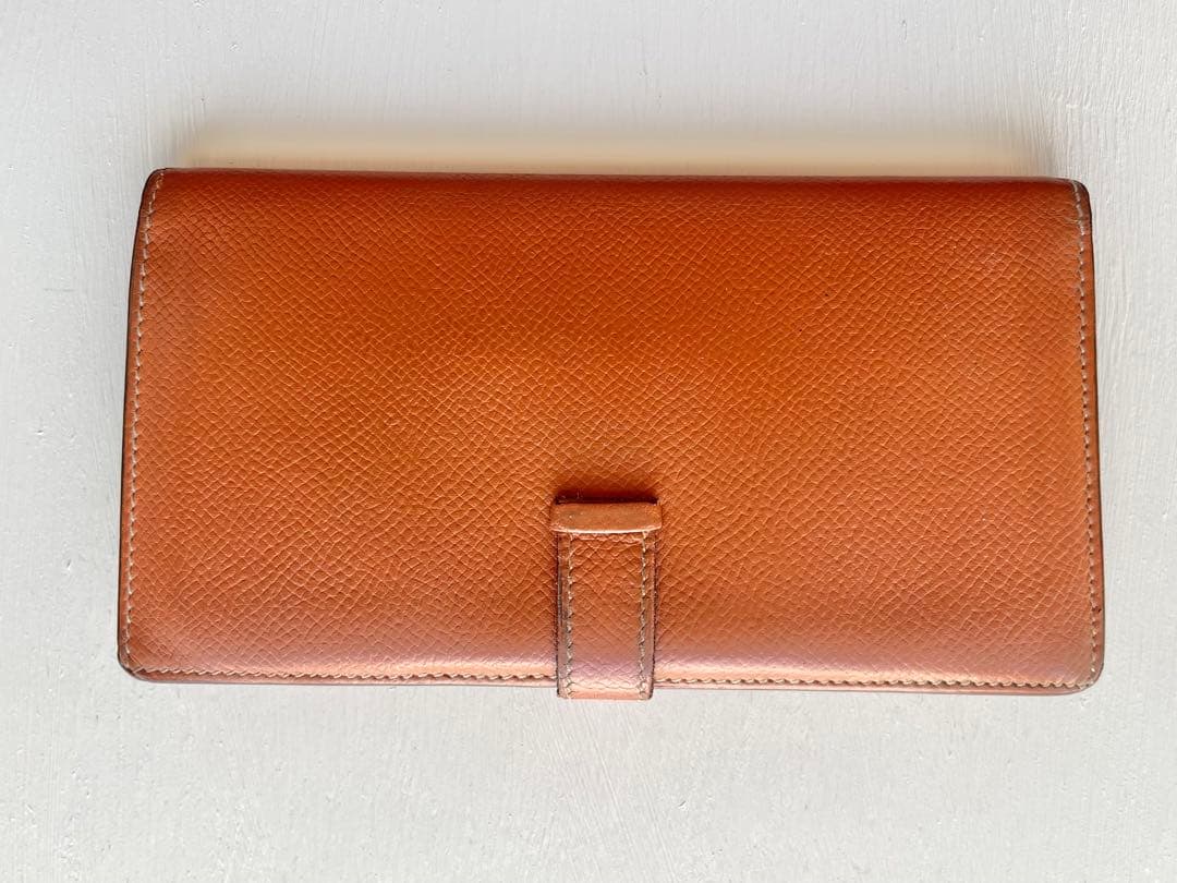 HERMES エルメス べアンスフレ オレンジブラウン □I刻 長財布