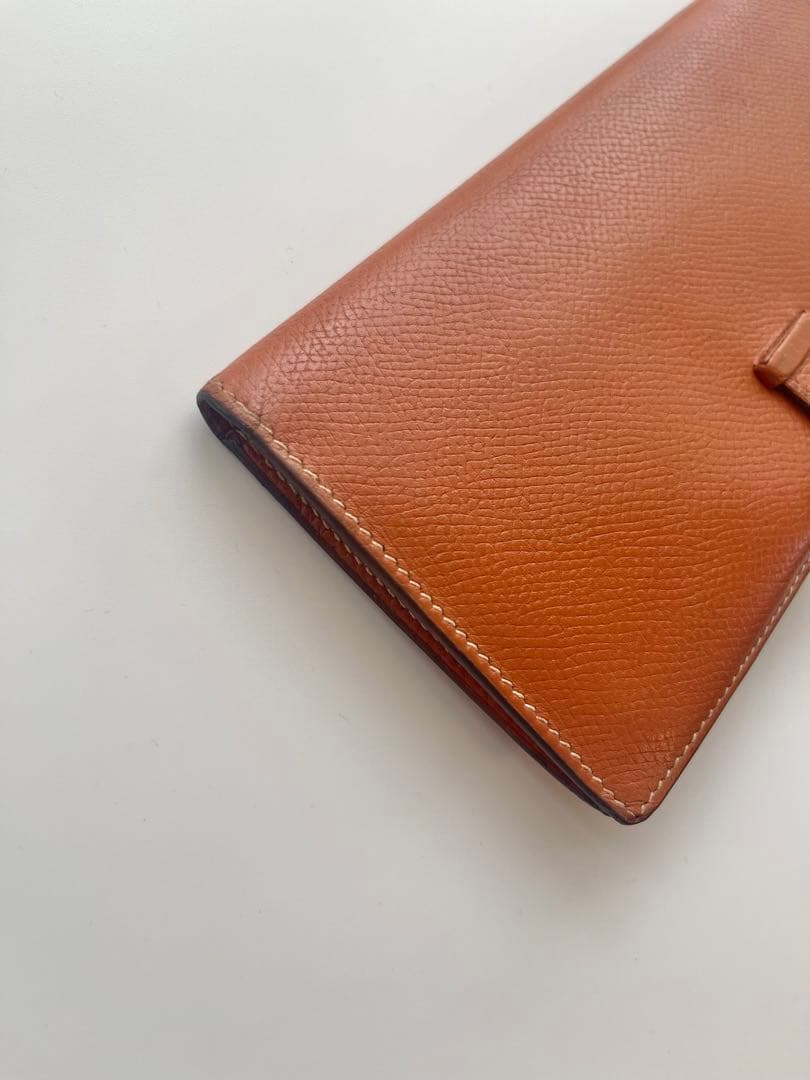 HERMES エルメス べアンスフレ オレンジブラウン □I刻 長財布