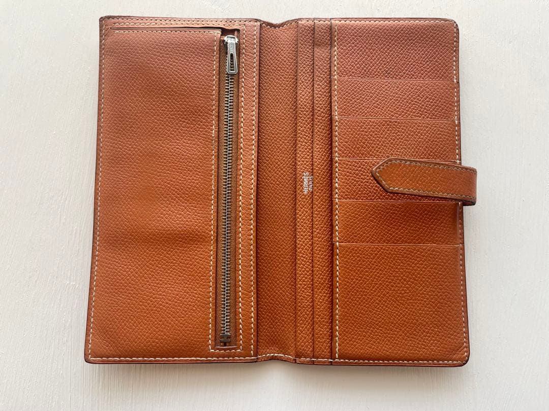 HERMES エルメス べアンスフレ オレンジブラウン □I刻 長財布