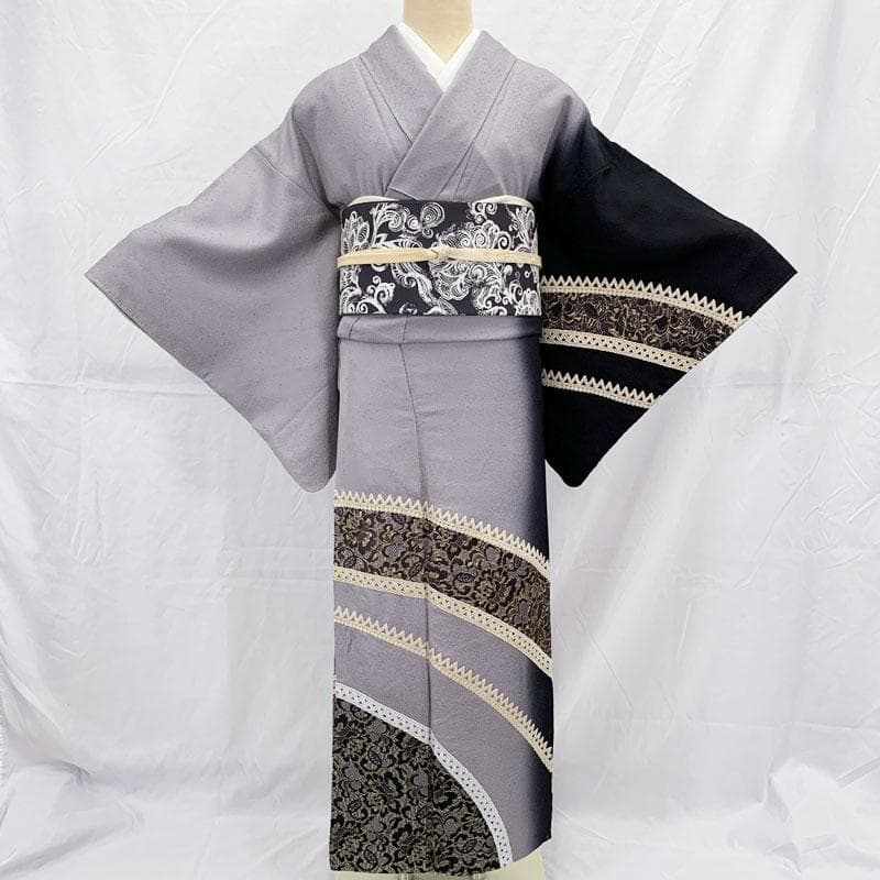 601mh6☆付下げ・訪問着 ドレッシー 花唐草 レース モノトーン☆美品