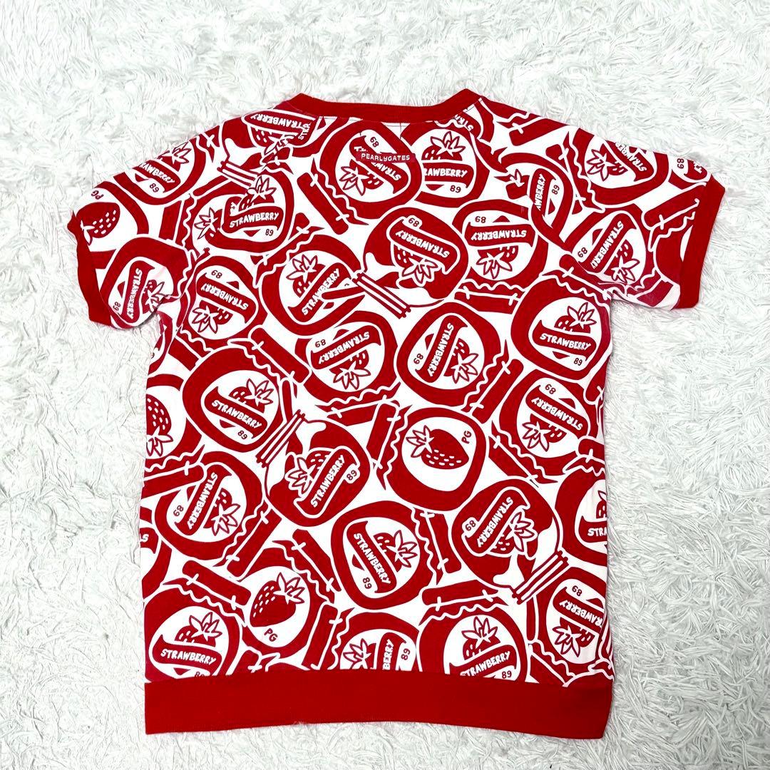【極美品】パーリーゲイツ　tシャツ　総柄　レッド　ホワイト　いちご柄　ゴルフ L