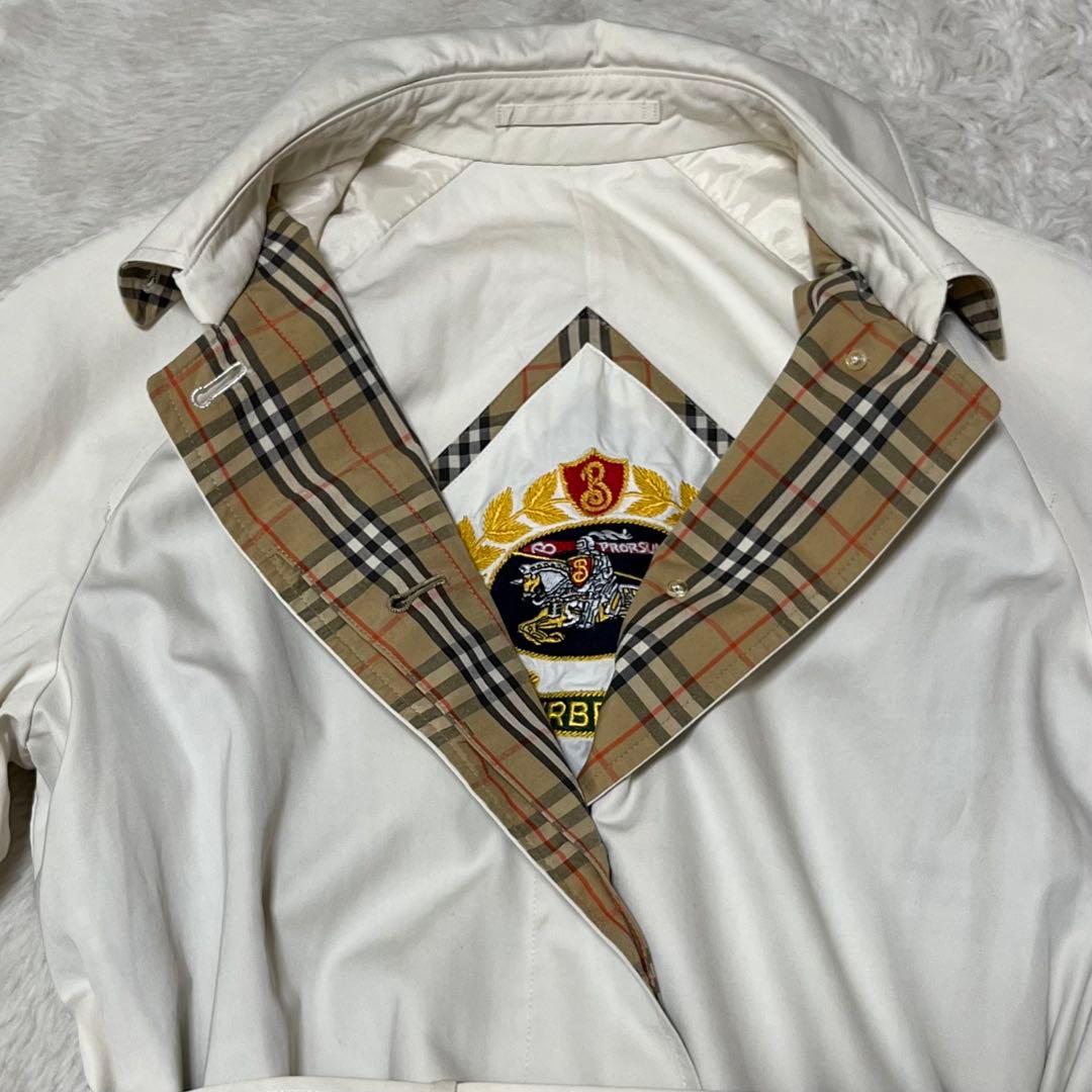 バーバリー　金ボタン　ノバチェック　ベルト　白系　ステンカラー　ロングコート